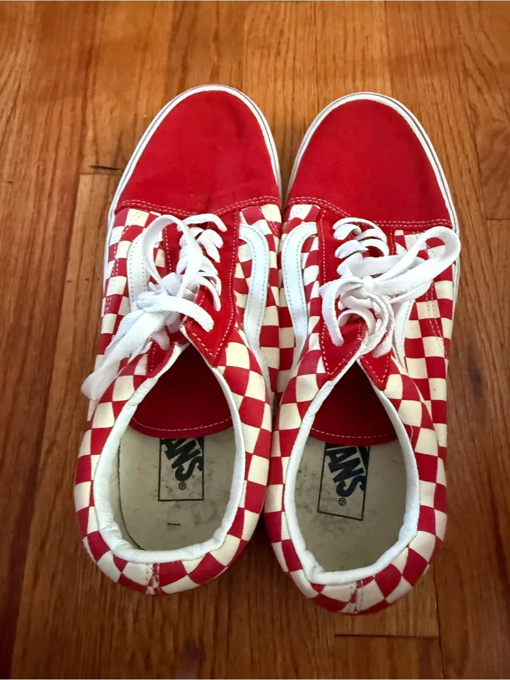VANS Off The Wall Red Cream Checkerboard Lace-Up Skater Shoes Sneakers Mens 11.5